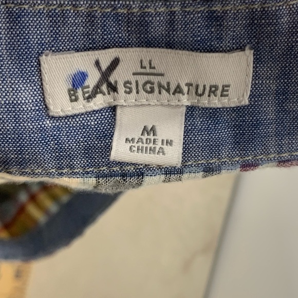 LL Bean Signature Women Size Medium Shirt Front Tie Top Blue Plaid Linen - Picture 5 of 6